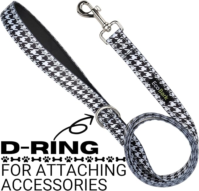 EcoBark Dog Leash - Soft & Reflective Comfort Leash with Padded Handle - Safe, Strong, & Durable for Small, Medium or Large Dogs (Houndstooth)