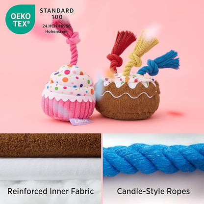LE SURE Dog Birthday Cake Toy - Cute Dog Birthday Cake Squeaky Toy with Interactive Tug Rope, Interactive Chew Toy for Puppy Birthday Party & Daily Play, XSmall, Milk Chocolate