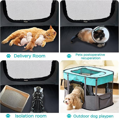 Portable Foldable Pet Playpen Collapsible Crates Kennel Playpen for Dog cat and Rabbit &Travel playpen Outdoor or Indoor (Large（35.4" L x 27.6" W x 23.6" H）, Green)
