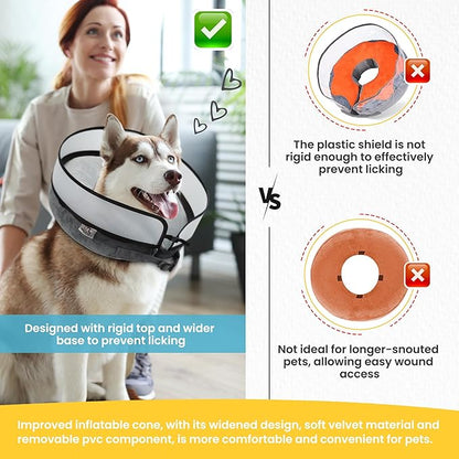 Inflatable Dog Cone Collar w/Pump - Large Dog Donut Collar After Surgery - Washable Dog Collar w/Removable Soft Cone for Dogs After Surgery- Dog Cone Alternative After Surgery w/Soft Cover