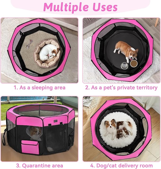 PETSFIT Portable Dog Playpen,36" Dog Play Pen Indoors with Removable Waterproof Mat & Zippered Roof | RV, Camping, Travel Dog Pen | Whelping & Cat Observation Space(36" L x 36" W x 21" H)