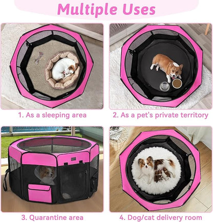 PETSFIT Portable Dog Playpen,36" Dog Play Pen Indoors with Removable Waterproof Mat & Zippered Roof | RV, Camping, Travel Dog Pen | Whelping & Cat Observation Space(36" L x 36" W x 21" H)
