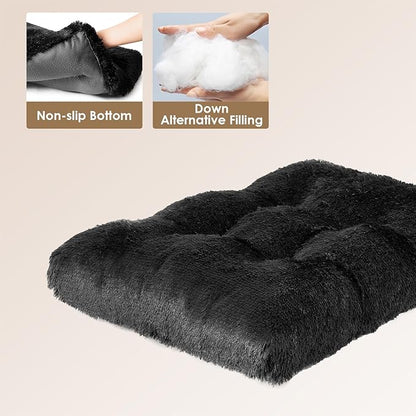 EHEYCIGA Fluffy Dog Crate Bed for Extra Large Sizes, Plush Faux Fur Crate Pad, Calming Anti Anxiety XL Bed, Washable Soft Warm Dog Mat with Non-Slip Bottom, Black