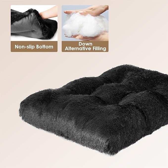 EHEYCIGA Fluffy Dog Crate Bed for Extra Large Dogs, Plush Faux Fur XLP Pad, Calming Anti Anxiety XL Plus Bed for Crate, Washable Soft Warm Dog Mat with Non-Slip Bottom, Black