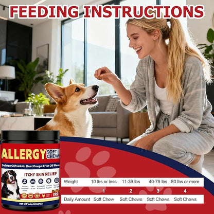Dog Allergy Chew 200 - Piece Tablets: Probiotics - Powered Relief for Itchy Skin, Ears & Yeast Issues. Get to The Root, Ensure Comfort, Care for The Health of Your Beloved Dog (50)
