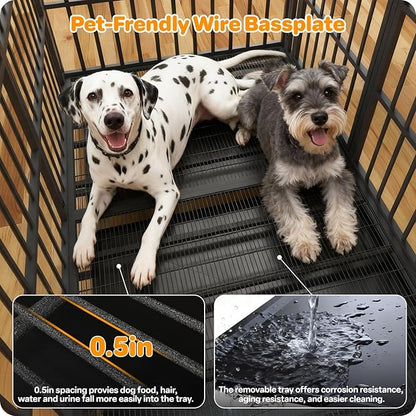 Hiwokk 60 Inch Heavy Duty Dog Crate, Indestructible Escape-Proof Dog Kennel for High Anxiety Large Dogs, Strong Metal Pet Cage with Double Doors, Lockable Wheels & Removable Tray, XL XXL XXXL