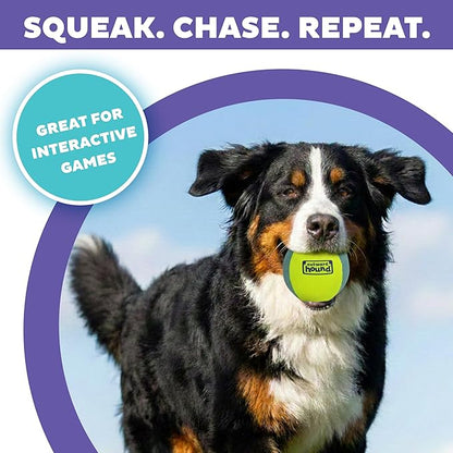 Outward Hound FlyFetch Squeak Ball Dog Toy, Extra‑Loud Squeaker, Durable Foam Core, Floats in Water, All Breeds, 4"