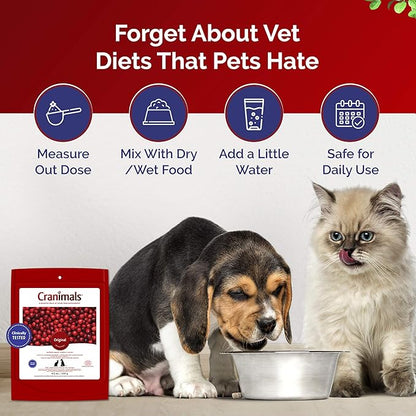 Cranimals Organic Cranberry Cat and Dog Supplement, Prevents UTIs, Incontinence and Struvite Stones, Replaces antibiotics.