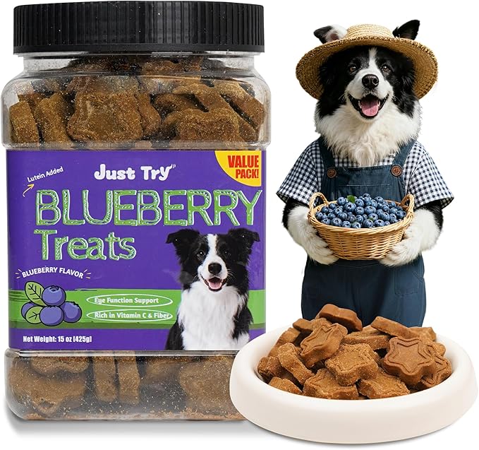 Just Try 15 OZ Blueberry Dog Treats Biscuits Eye Function Immune Support for Dogs Training Treats Healthy Dog Treats