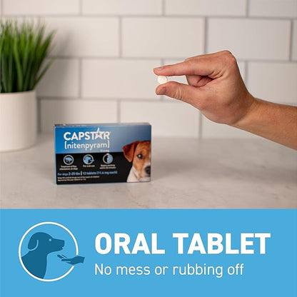 Capstar(nitenpyram) for Dogs Fast-Acting Oral Flea Treatment for Dogs 2-25 lbs, Vet-Recommended Medication Tablets Start Killing in 30 Minutes, 60 Doses