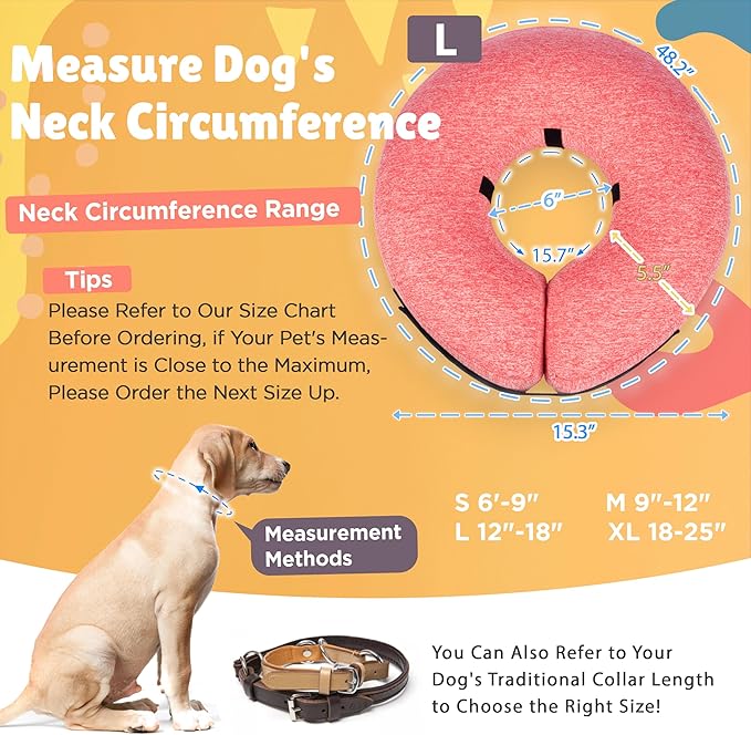 Big Ant Protective Inflatable Collar for Dogs and Cats, Dog Neck Donut Collar, Soft Cone for Dogs After Surgery, Soft Pet Recovery Collar Dog Cone Collar Does Not Block Vision E-Collar (Large, Pink)