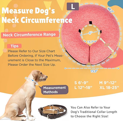 Big Ant Protective Inflatable Collar for Dogs and Cats, Dog Neck Donut Collar, Soft Cone for Dogs After Surgery, Soft Pet Recovery Collar Dog Cone Collar Does Not Block Vision E-Collar (Large, Pink)