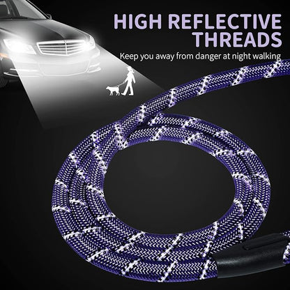 Long Dog Leash for Training 15Ft-Reflective Nylon Rope with Swivel Hook-Recall Agility Lead for Large Small Medium Dogs Outside Walking Hiking-Purple Diam 1/2"