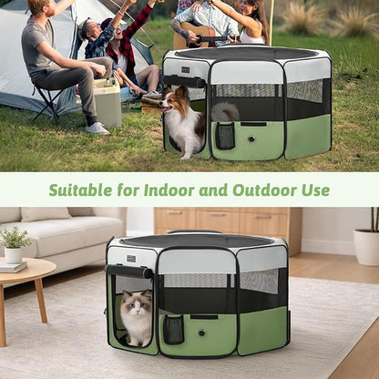 PETSFIT 29" Puppy Playpen with Removable Waterproof Mat & Zippered Roof | RV, Camping, Travel Dog Pen | Indoor/Outdoor Whelping & Cat Observation Space(29.5"x29.5"x16.5"H)