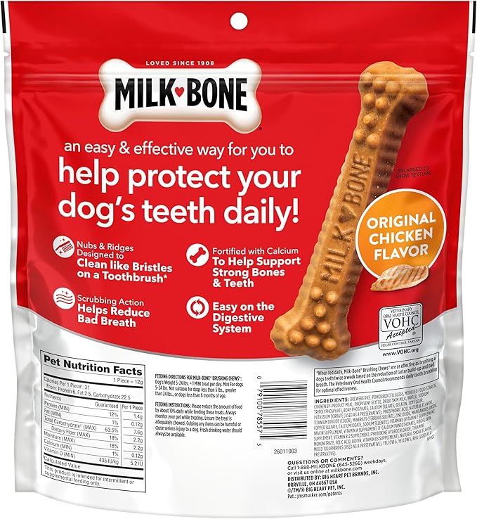 Milk-Bone Brushing Chews Original Chicken Flavor Daily Dental Dog Treats, Mini, 18.9 Oz. Bag