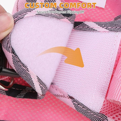 KOOLTAIL Dog Harness and Leash Set, Cute Pink Girl Dog Harness Medium Sized Dog, Step in No Pull Soft Mesh Pet Vest Harness Collar for Dogs Cats, Plaid Puppy Halters for Outdoor Walking, Pink M