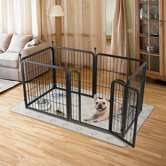 FXW Rollick Unleashed Dog Playpen for Indoor, Yard, RV Camping, 24 inch 6 Panels Dog Pen with Washable Pee Pad for Small and Puppy Dogs, Black│Patented
