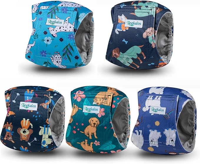 Leekalos Male Dog Diapers, Dog Belly Bands for Male Dogs Wraps Washable Doggie Diapers High Absorbing Dog Belly Bands（5 Pack）