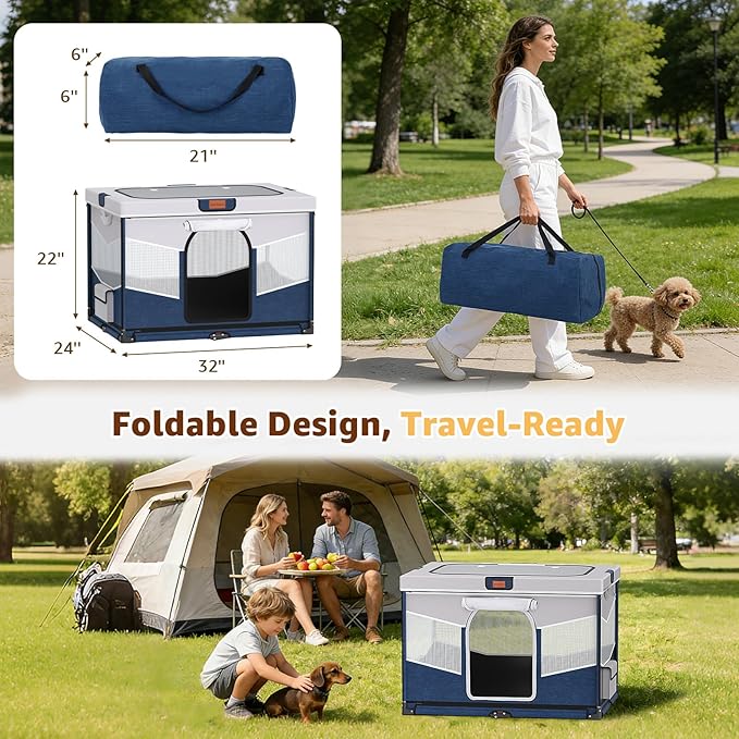 LOOBANI Foldable Dog Playpen for Small Dogs–Sturdy Puppy Playpen Indoor Outdoor with Full-Zip Washable Fabric Enclosure, 690D Waterproof Oxford Fabric, Portable Pet Crate with Carry Bag,32''x24''x22''