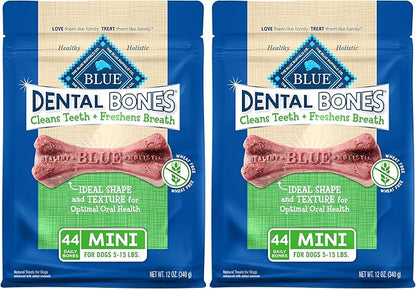 Blue Buffalo Dental Bones Mini Natural Dental Chew Dog Treats Bag,12oz. Bag,(Pack of 2)