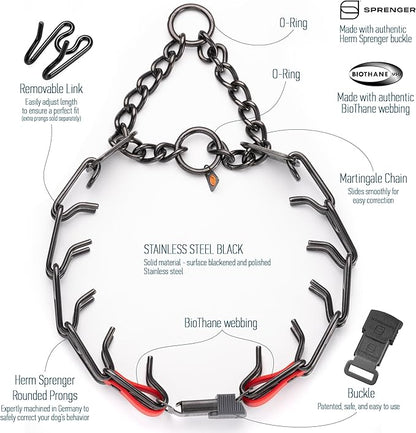 Herm Sprenger Black Stainless Steel Dog Collar with Quick Release ClicLock Buckle O-Ring Biothane Insert Training Collar Made in Germany (Cherry Red, 25in x 4.0mm(Neck Size up to21-22in))