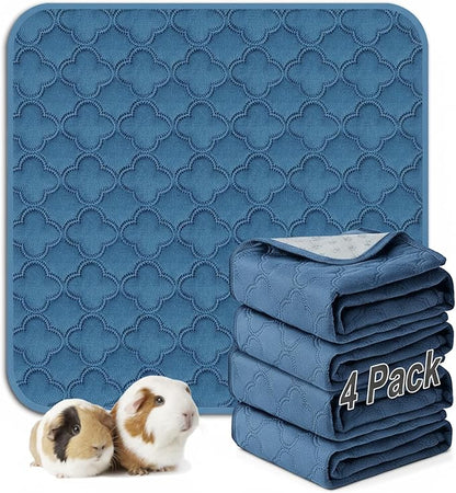 FunFurry Washable Guinea Pig Cage Liner - 4 Pack Reusable Washable Pee Pads，Waterproof Guinea Pig Bedding for Small Animal - Rabbit Bunny Hamster Puppy (Blue, 12" X 12" - 4 Pack)