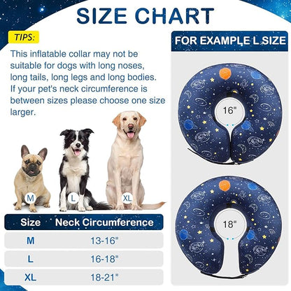 SCENEREAL Dog Cone Alternative After Surgery Donut Collar, Soft Pet Recovery Pillow Collar for Medium Large Dogs, Inflatable Adjustable Neck Collars to Prevent Licking, Planet Print E-Collars L