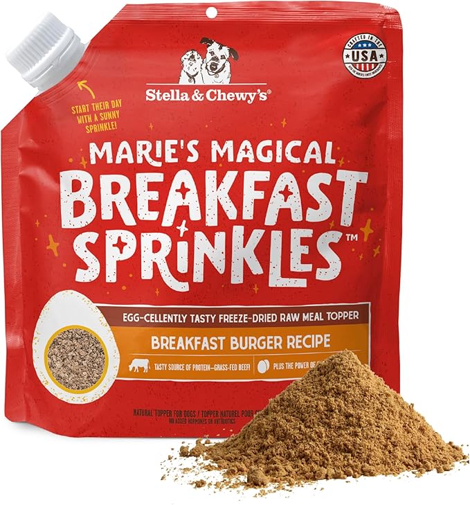 Stella & Chewy's Marie's Magical Breakfast Sprinkles Freeze-Dried Raw Breakfast Burger Recipe Grain-Free Dog Food Topper, 7-oz Bag