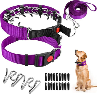 Prong Training Collar with Comfort Tips and Quick Release Snap Buckle - Dog Choke Pinch Collar with Nylon Cover - Classic Collar and Leash for Small to Large Dogs