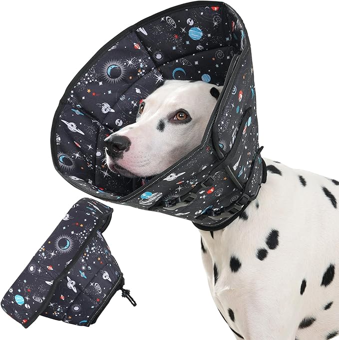 Avont Dog Cone Alternative, Adjustable Soft Comfy Foldable E Cones for Medium Large Dogs After Surgery, Escape-Proof Elizabethan Collar for Surgical Wound Recovery Stop Licking -Star(L)