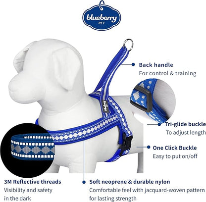 Blueberry Pet 4 Colors Soft & Comfy 3M Reflective Jacquard Padded Dog Harness, Chest Girth 21.5" - 27.5", Palace Blue, S/M, Adjustable Harnesses for Dogs