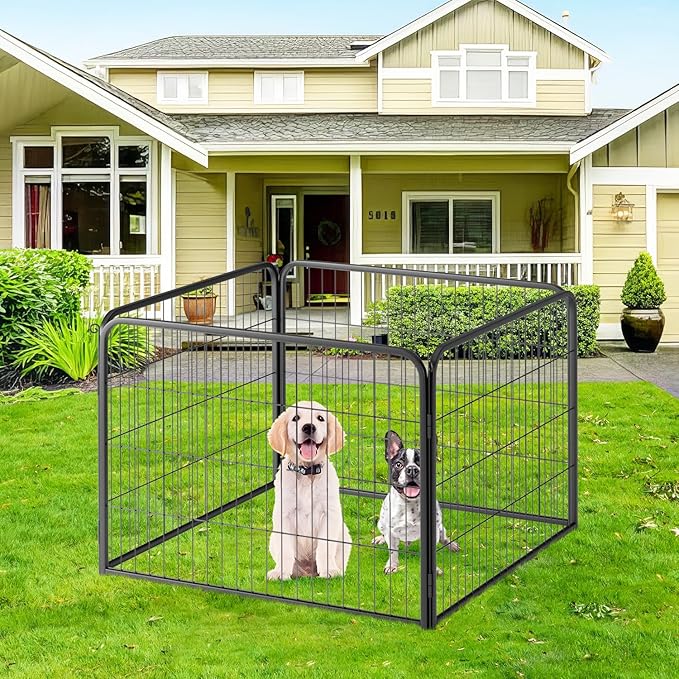 FDW Dog Playpen Kennel - 4 Panels, 24 Inch Height, Indoor/Outdoor Folding Metal Portable Puppy Exercise Pen, Heavy Duty Dog Fence for Yard, Camping - Black