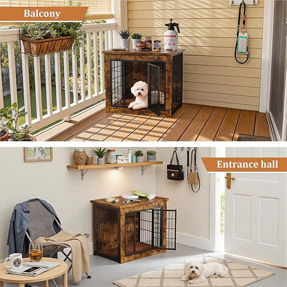 Greesum Modern Dog Crate Furniture That Doubles as a Side Table - Sturdy Wooden Kennel with Double Door Design, Equipped with Soft Cushion & Chew-Resistant Resign, Suitable for Dogs