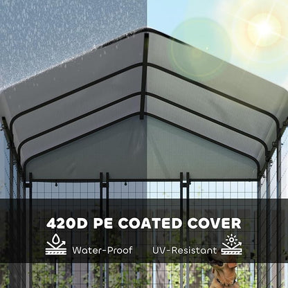 PawHut Outdoor Dog Kennel with Roof, 6' x 6' x 6' Heavy Duty Welded Wire Dog Playpen Enclosure with Escape-Proof Lock, Adjustable Bowls, UV-Resistant & Waterproof Cover, for S&M&L Breeds, Silver