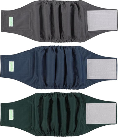 wegreeco Washable Male Dog Belly Band (Stylish Pattern)- Pack of 3 - Washable Male Dog Belly Wrap, Dog Diapers Male (Blue, Green, Charcoal, Large)