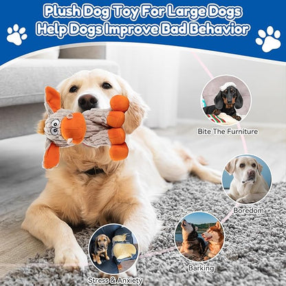 Squeaky Dog Toys, Tough Chew Toys for Dogs, Crinkle Interactive Squeaky Stuffed Dog Toy for Small Medium Large Breeds, Plush Dog Toy to Keep Them Busy, Pet Toys for Dogs
