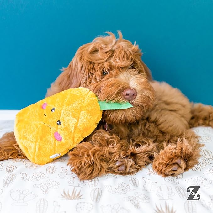 ZippyPaws NomNomz - Dog Squeaky Toys to Keep Them Busy, Funny Food Plush for Small & Medium Dogs, Cute Stuffed Puppy Toy, Pet Products, Gift for Dogs of All Breeds, Soft and Cuddly - Pineapple