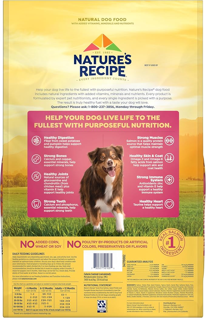 Nature's Recipe Grain Free Dry Dog Food, Salmon, Sweet Potato & Pumpkin Recipe, 12 lb. Bag
