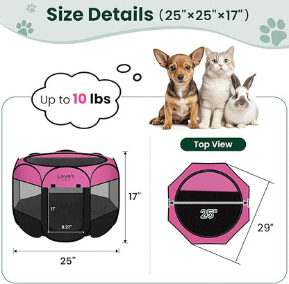 Love's cabin Pet Puppy Dog Playpen, Small Dog Tent Crates Cage Indoor/Outdoor, Portable Playpen for Cat, Foldable Pop Up Dog Kennel Playpen with Carring Case, Removable Zipper Top, Pink