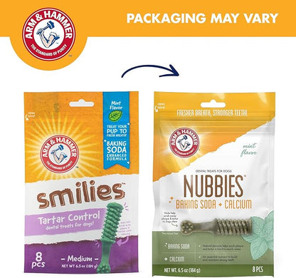 Arm & Hammer for Pets Nubbies Dental Treats - Baking Soda & Calcium Dog Dental Chews, Nubbed Texture Helps Scrub Plaque & Tartar While Chewing, Mint Flavor, 8 Count, 6.5 Ounce