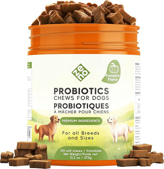 ZENO Probiotics for Dogs Chews - 150 pcs - Digestive & Gut Health Support - Probiotic Chews for Dogs with Enzymes & Natural Ingredients - US Formula - Pumpkin Flavor