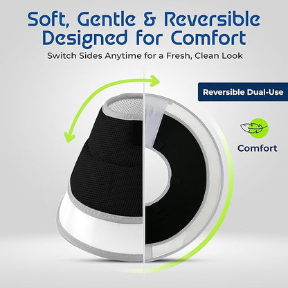 Premier Web Products Soft Dog Cone Collar To Stop Licking - Medium Dog Cone, Adjustable and Reversible Design, Non-Woven Breathable Fabric, Elizabethan Recovery Collar after Surgery for Cat, Black