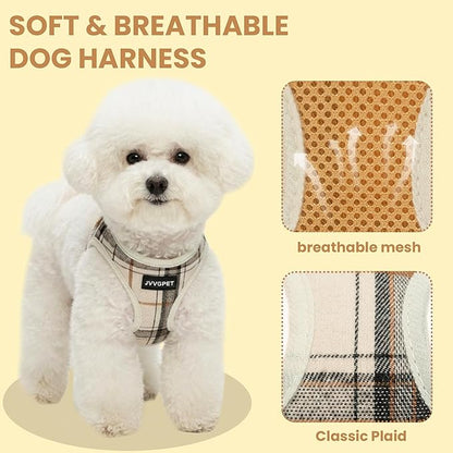 Dog Harness for Small Dogs - Plaid No Pull Dog Vest Harness and Leash Set - Step in Reflective Adjustable Soft Mesh Full Body Dog Harness for Walking, Running, Training...