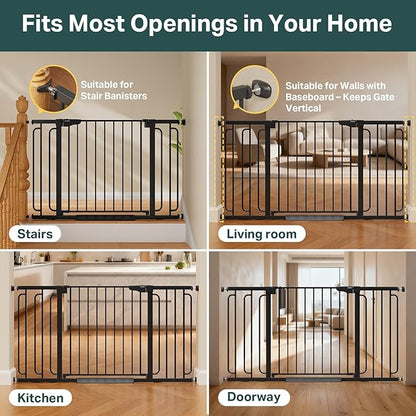 Cumbor Extra Wide Baby & Pet Gate Set, 29.7-51.5" & 36.6-59" Gates with Dual-Lock, Auto-Close, One-Hand Operation for Stairs, Hallways & Doorways
