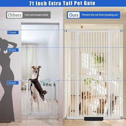 SHYUJAJIE 71 Inch Extra Tall Pet Gate for Cats, 29.5-48" Adjustable Wide Dog Gates, Pressure Mounted Walk Through Tall Cat Gate for Doorways,Hallway,Stairs,House（White）