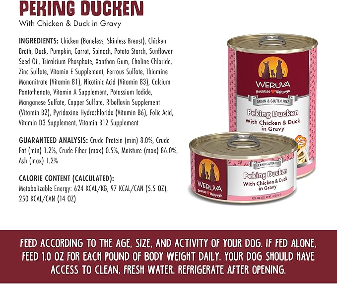 Weruva Classic Dog Food, Peking Ducken with Chicken & Duck in Gravy, 5.5oz Can (Pack of 24), Multi