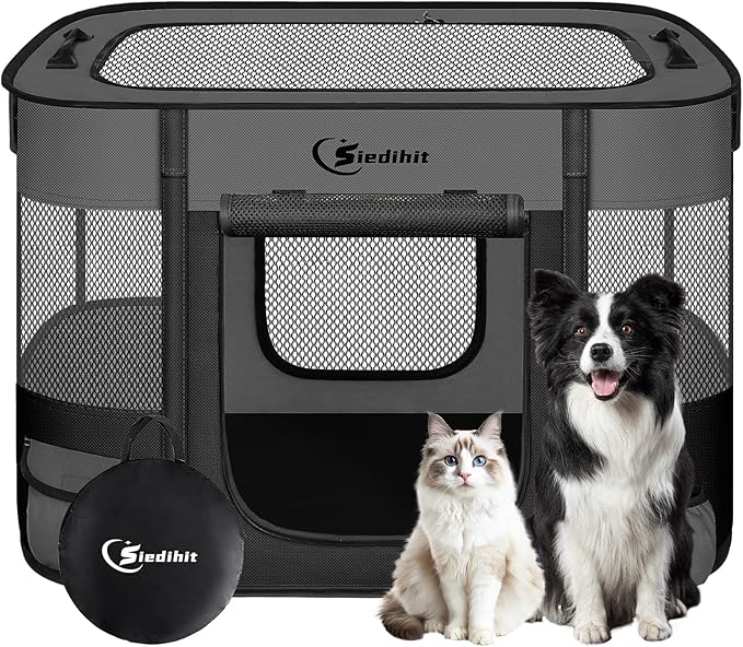 Dog Playpen,Cat Pet Puppy Pen,Portable Playpens for Dogs Indoor Outdoor Travel Camping Use,Foldable Dog Kennel Tent Crate for Rabbit Small Animals with Carrying Case (Dark Grey, Medium)