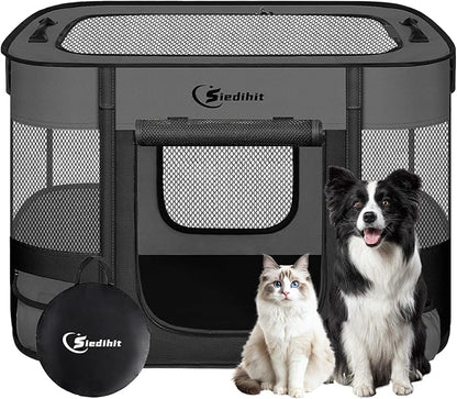 Dog Playpen,Cat Pet Puppy Pen,Portable Playpens for Dogs Indoor Outdoor Travel Camping Use,Foldable Dog Kennel Tent Crate for Rabbit Small Animals with Carrying Case (Dark Grey, Medium)