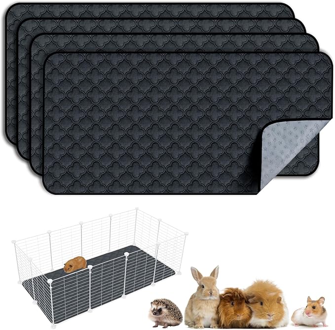 FunFurry Washable Guinea Pig Cage Liner - 4 Pack Reusable Washable Pee Pads，Waterproof Guinea Pig Bedding for Small Animal - Rabbit Bunny Hamster Puppy (Dark Grey, 24" X 47" - 4 Pack)
