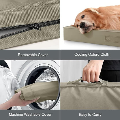 Outdoor Extra Large Dog Bed, Jumbo Waterproof Dog Bed for Large Dogs, Orthopedic Egg Crate Foam Pet Mat with Removable Oxford Cooling Cover, Khaki
